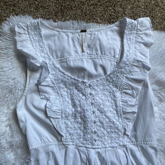 Free People Half Moon Mini Dress Crochet Sleeveless Ruffle White Cotton Medium - Picture 3 of 14